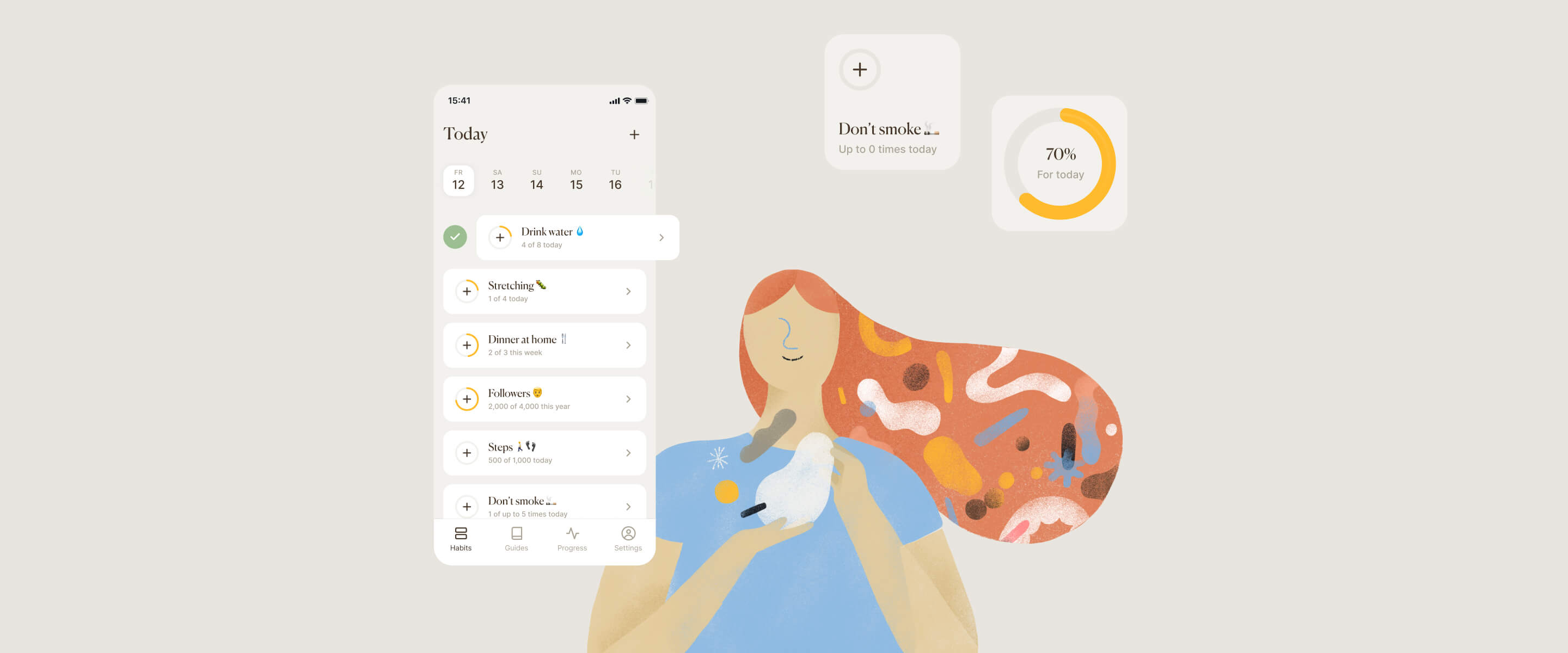 Visual example of how Habits App looks like